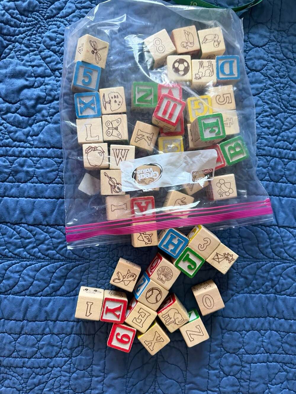 Lot of Vintage Wooden Alphabet and Number Stacking Blocks
